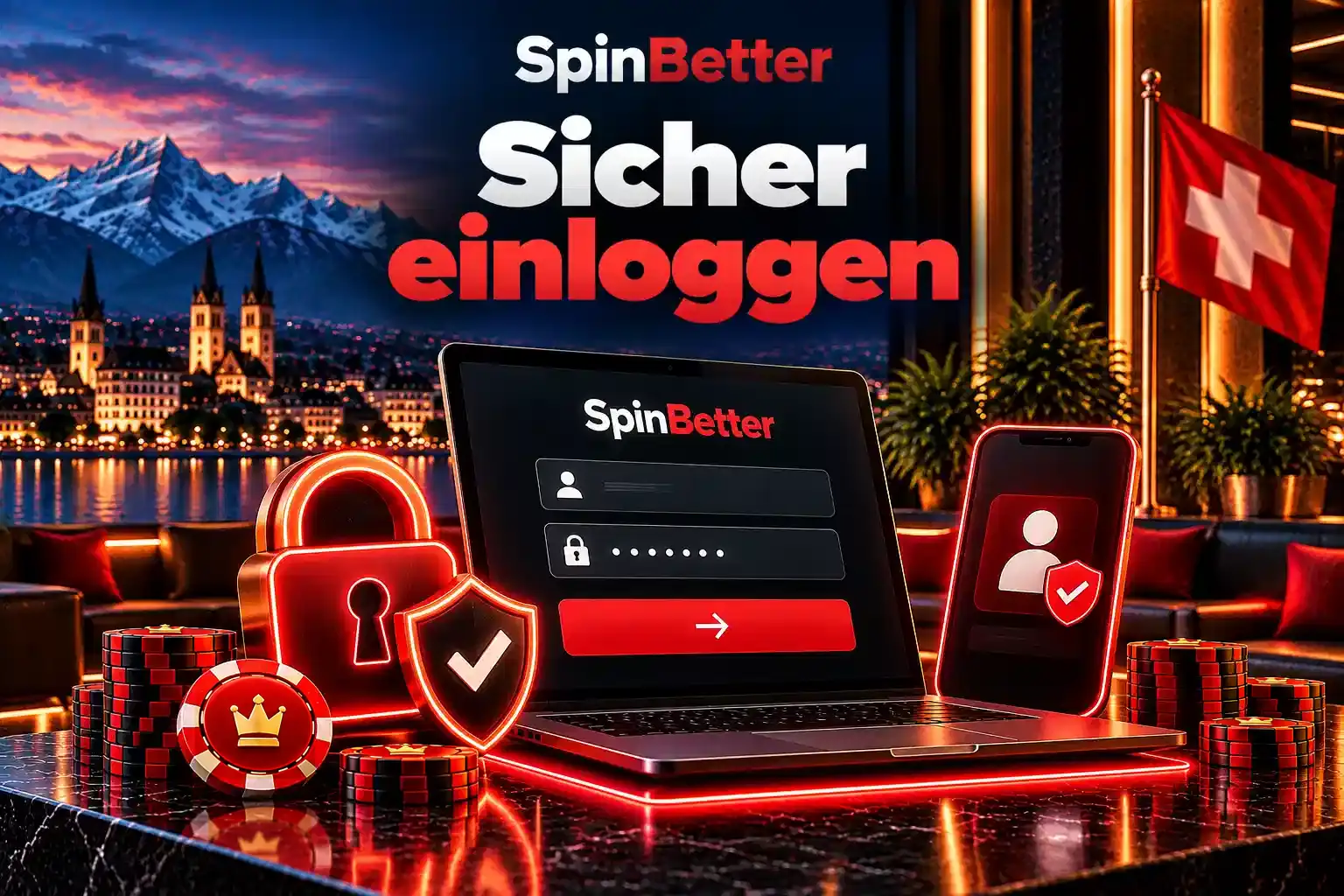 Anmeldemaske des Anbieters mit Feldern für Benutzername und Passwort auf Laptop und Handy